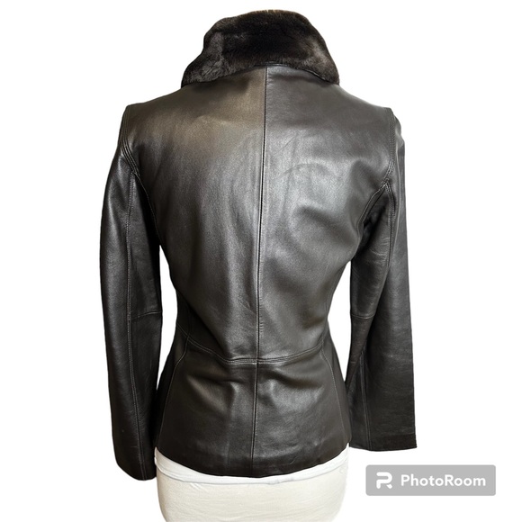 BLASSPORT small dark brown leather jacket with fur collar - Picture 3 of 7